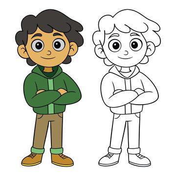 Cheerful Cartoon Boy In Green Hoodie Outfit Vector Cartoon Illustration