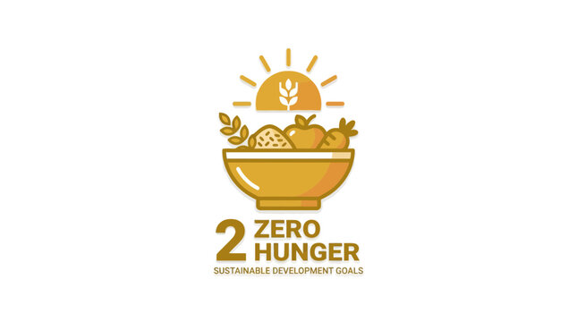 Zero Hunger SDG Icon with Food Bowl and Sun