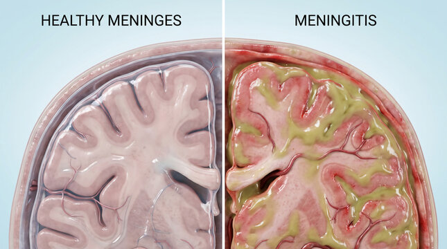 Meningitis vs Healthy Meninges Brain Inflammation 3D Illustration
