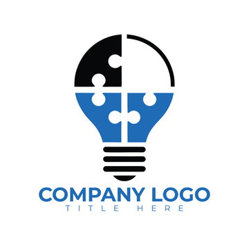 Puzzle mind light-bulb logo design. Creative idea and problem solving brainstorming vector concept.