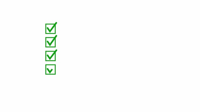 Checklist Animation on Transparent Background, Green Check Mark in Square Boxes Task List Motion Graphic, Productivity Tracker, 4K Alpha Channel