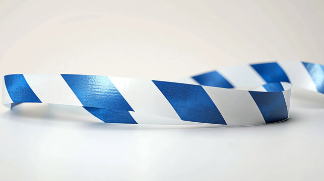 Stock photo of blue and white striped tape barrier caution warning safety hazard isolated on white background