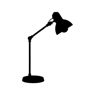 Black desk lamp silhouette vector, adjustable architect table lamp icon, classic office task light for study and work workspace design isolated on White Background back to school