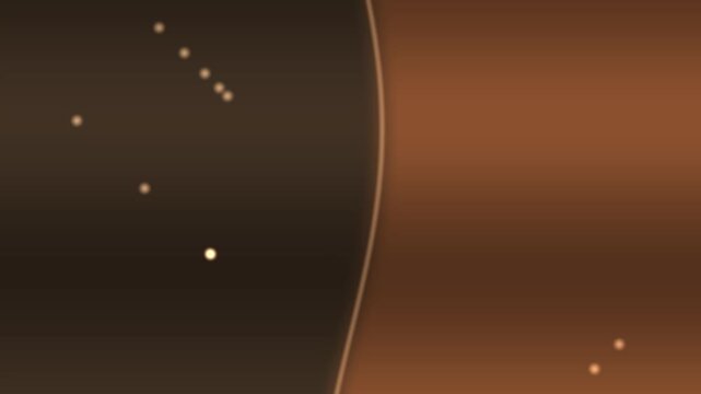 A seamless looping abstract design features a glowing wavy line separating dark and warm brown backgrounds with floating golden particles.