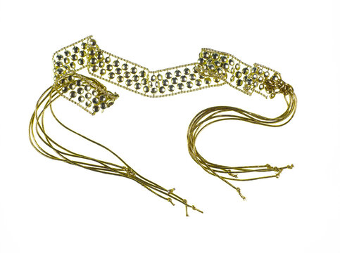 Golden fashionable vintage belt isolated on white background