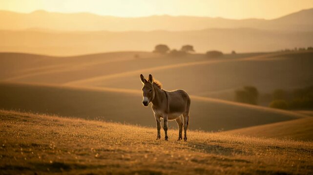 donkey in tuscan countryside italy golden light close up video