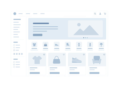 E-commerce shopping retail website webpage layout wireframe user interface, shop, store, layout, web, page, wireframe, grid, box,