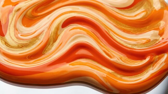 Orange creamy abstract texture background, paint swirl, background glossy, vibrant fluid, close up artistic, surface colorful,