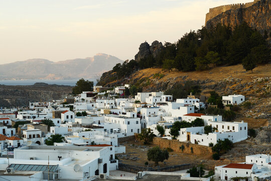 view of Lindos - an archaeological site, a fishing village and a former municipality on the island of Rhodes, in the Dodecanese (Greece)