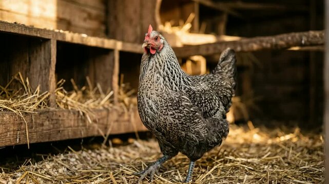 dorking chicken in english countryside farm golden light close up video