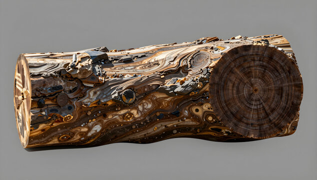 Large petrified wood log section with fossilized rings