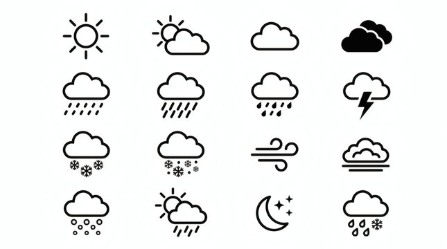 Collection of Weather Icons Representing Different Atmospheric Conditions