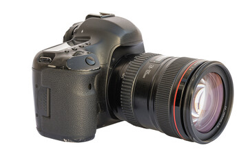 Fototapeta premium Black Digital Camera with Zoom Lens on White Background