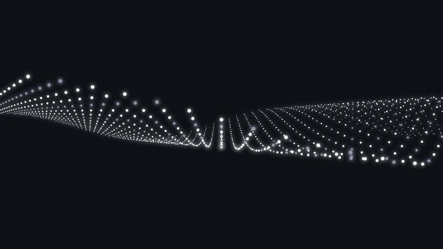 Futuristic light dots forming curved lines against dark background