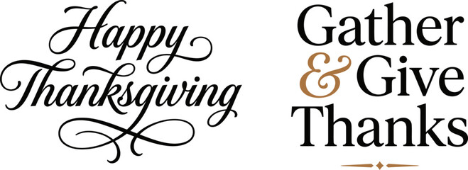 Elegant calligraphy text designs for a happy thanks giving holiday greeting card and seasonal decorative typography elements © KaziDalia