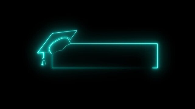 glowing neon graduation cap and blank frame icon isolated Graduate college, high school or educational cap symbol. certificate, achievement, success, higher 4K Loop Motion Graphics..