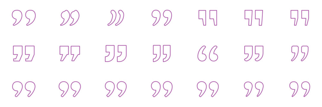 Set of quote mark, quotes icon, sign, symbol, emblem. Ditto marks icon set. Quotation marks. Dialogue discussion symbol. Quote right icon set. Double quotation symbol. Discussion dialog remark open an