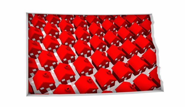 North Dakota ND State Map Homes Houses Construction New Neighborhoods Suburbs 3d Illustration