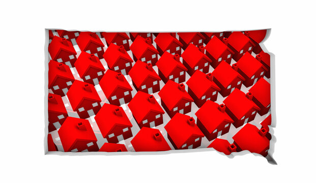 South Dakota SD State Map Homes Houses Construction New Neighborhoods Suburbs 3d Illustration