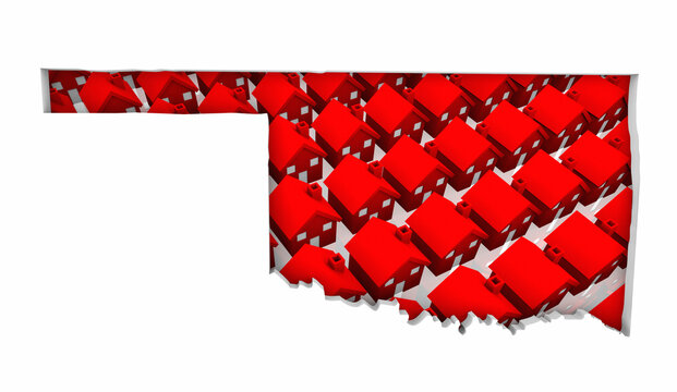 Oklahoma OK State Map Homes Houses Construction New Neighborhoods Suburbs 3d Illustration