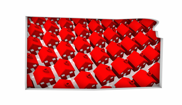 Kansas KS State Map Homes Houses Construction New Neighborhoods Suburbs 3d Illustration