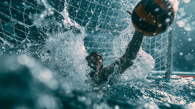Water Polo Action: Intense Aquatic Competition with Dynamic Team Strategy and Water Movement