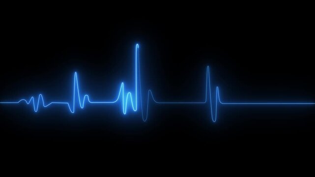 Heart rate monitor electrocardiogram beautiful sky blue bright design on black background. Heartbeat icon,on alpha transparent background.