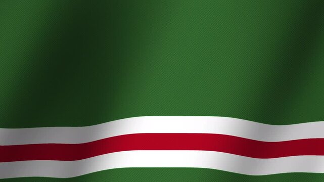 Flag of Chechnya Waving: A close-up shot of the flag of Chechnya, displaying its distinct green field with white and red stripes, gently waving in the wind, symbolizing national pride and identity.
