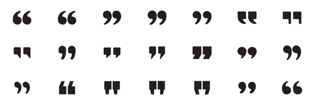 Quotation mark symbol vector illustration collection isolated on white. Dialogue, opinion, message, comment punctuation. Apostrophe, Parenthesis, and Speech Quote Symbols. quotation mark double quote 