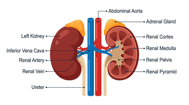 Human Kidney Anatomy Diagram Flat Design