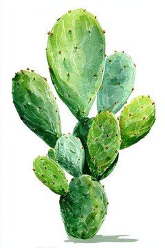 Watercolor style nopales cactus drawing for logos and icons