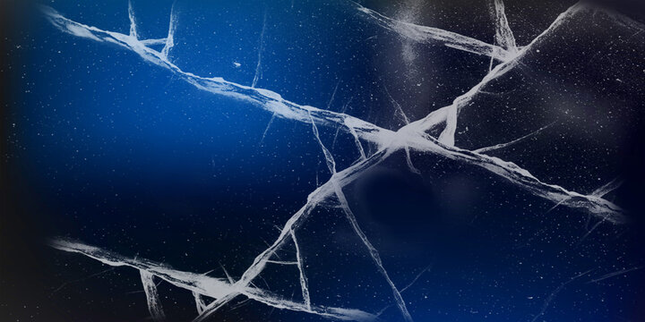 Deep blue abstract background with white ice like cracks abstract shattered background fracture geometric backdrop