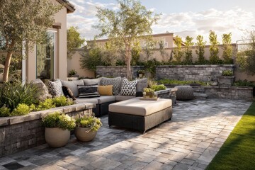 Obraz premium Brussel block interlocking paver patio for outdoor living spaces