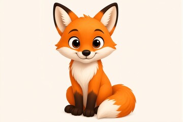 Fototapeta premium Young fox sitting facing viewer on plain white background