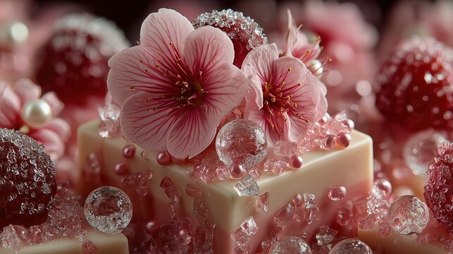Luxury Artisanal Confectionery with Cherry Blossoms and Sugared Berries