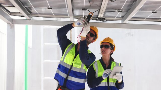 Two industrial technicians wearing helmets and safety gear tightening a pipeline connection with a large wrench inside mechanical facility infrastructure.