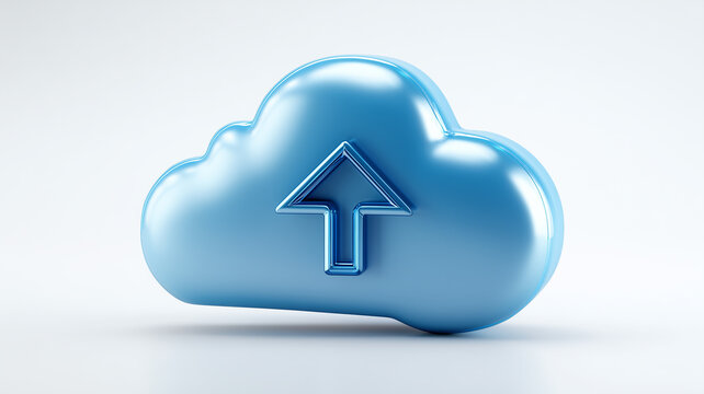 A cloud symbol with an upward arrow represents secure data upload and online storage technology.
