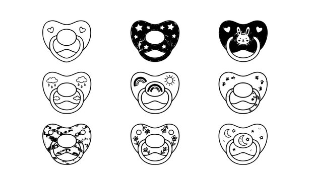 Adorable Baby Pacifier Doodle Hand Drawn Vector Illustration Collection