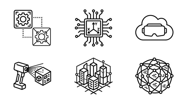 Future Tech and Digital Twin Thin Line Icon Set