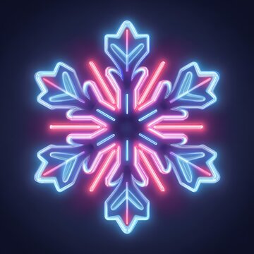 Minimalist neon snowflake graphic with bright luminous lines and soft halo