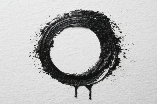 Monochrome brush-stroke oval with gritty texture on white surface