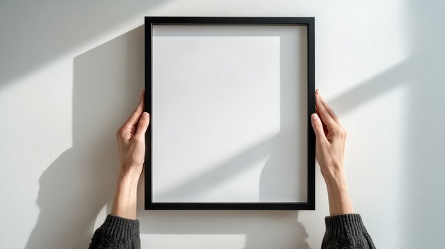 Elegant minimalist frame mockup with empty interior on a bright wall, perfect for posters, certificates, or artwork