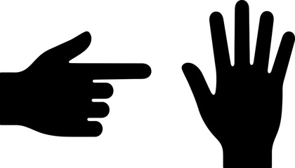 Vector illustration of two black hand silhouettes showing pointing and stopping gestures