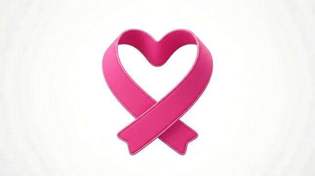 Pink Ribbon Folded in Heart Shape Symbolizing Breast Cancer Awareness Isolated on White Background