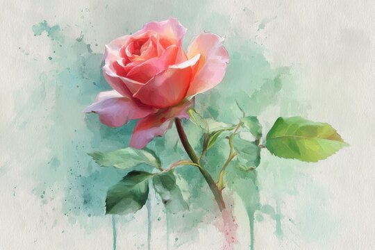 Watercolor rose with splash effects in a soulful painterly mood