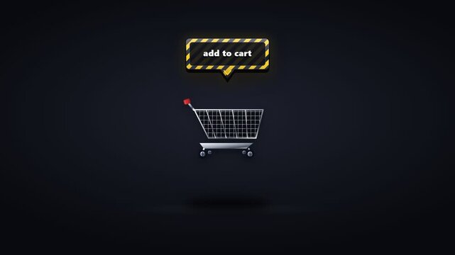 3D Rendered Shopping Cart with Add to Cart Button on Dark Background