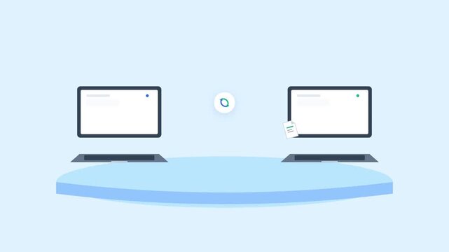 Flat illustration of data transfer and file sharing between two computers