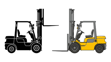 Forklift truck illustration black silhouette and yellow colored version © Kobita