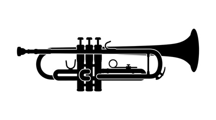 Obraz premium Black silhouette of a trumpet against a white background
