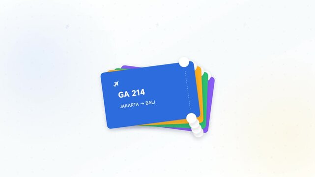 Animated colorful boarding passes and flight tickets on white